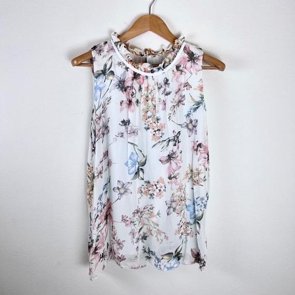 Elena Baldi Tops - Elena Baldi Silk Floral Sleeveless Blouse